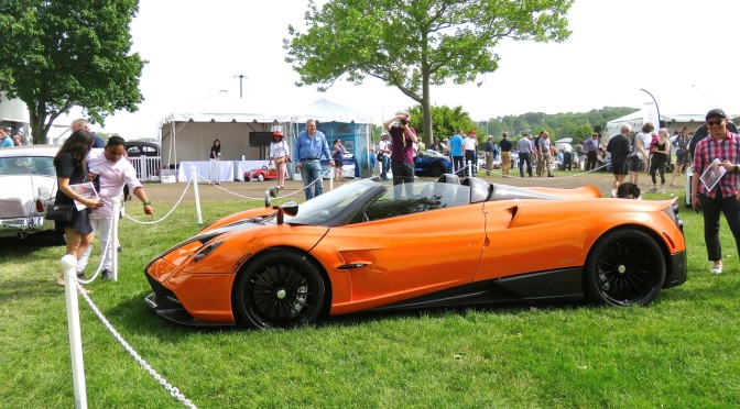 A Fire Orange Pagani Huayra Roadster at the Greenwich Concours